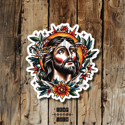 traditional jesus portrait christian god tattoo idea design drawing flash vinyl sticker