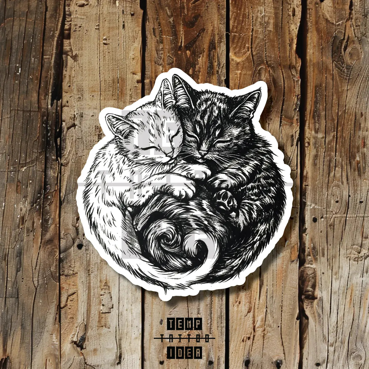 yin yang cats couples matching black and white tattoo idea design drawing flash vinyl sticker