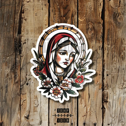 simple traditional virgin mary tattoo idea design drawing flash vinyl sticker