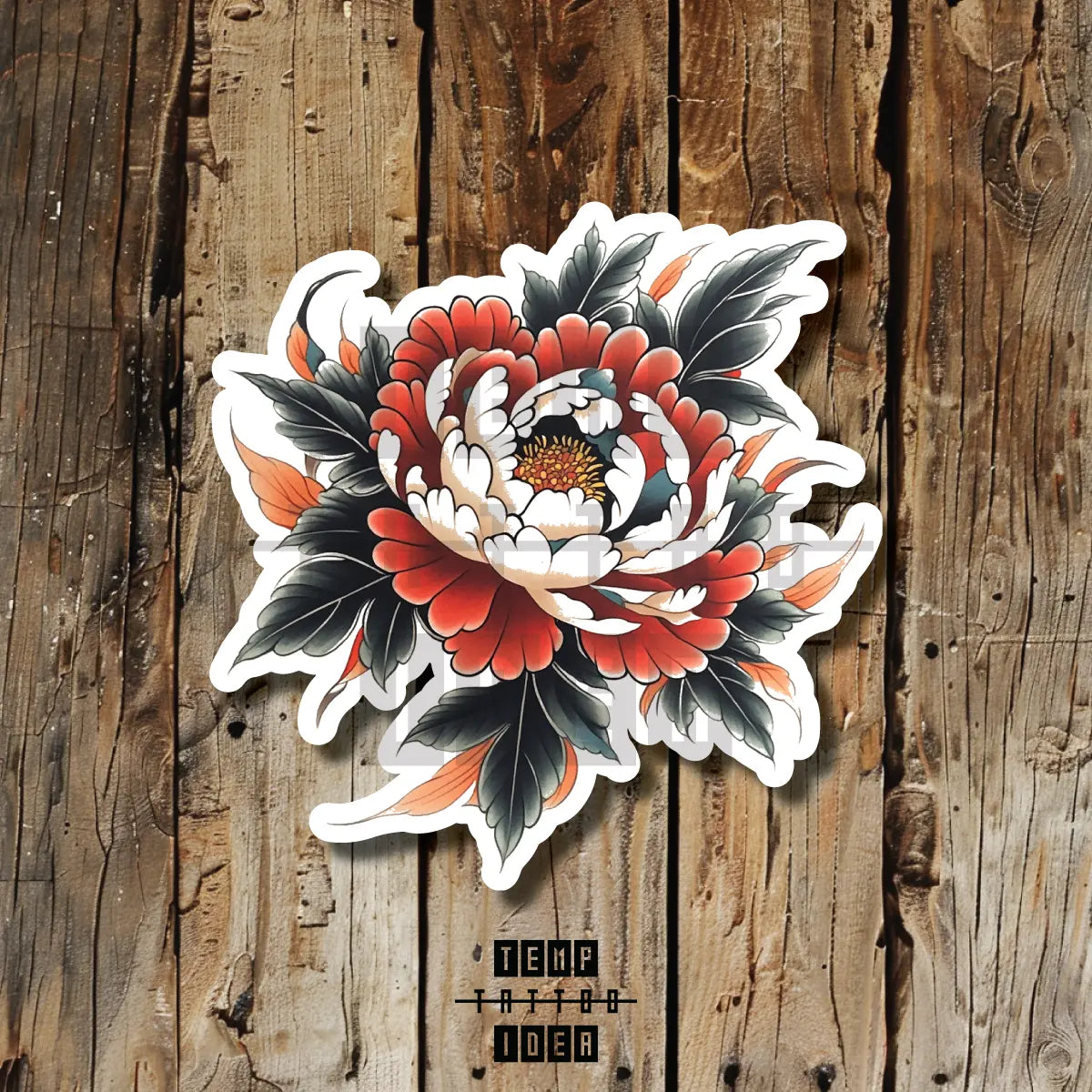 japanese peony flower orange tattoo idea design drawing flash vinyl sticker