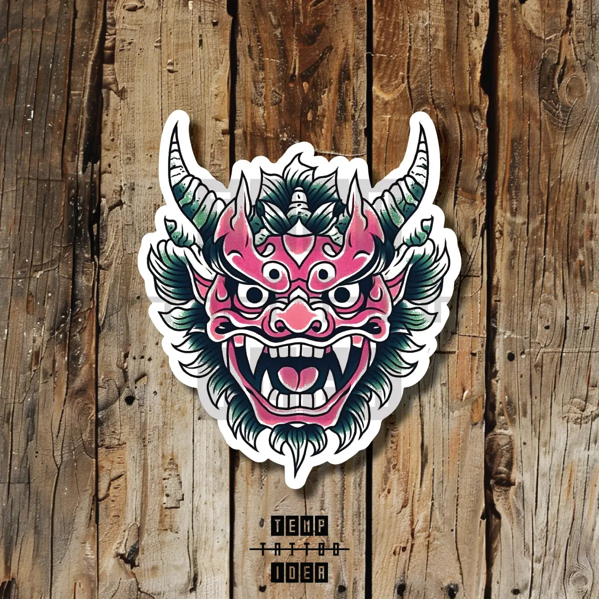 japanese demon pink green tattoo idea design drawing flash vinyl sticker