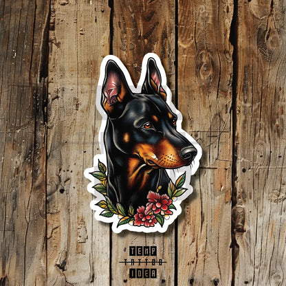 traditional doberman pinscher dog puppy memorial portrait tattoo idea design drawing flash vinyl sticker