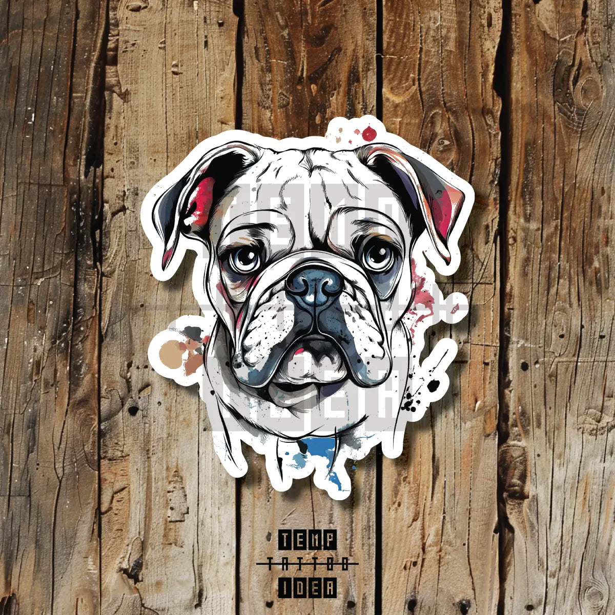 watercolor bulldog puppy memorial portrait tattoo idea design drawing flash vinyl sticker