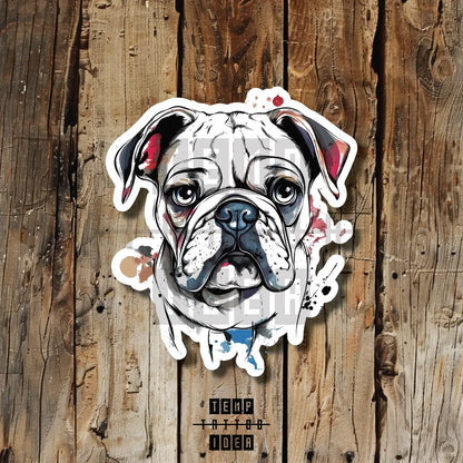 watercolor bulldog puppy memorial portrait tattoo idea design drawing flash vinyl sticker