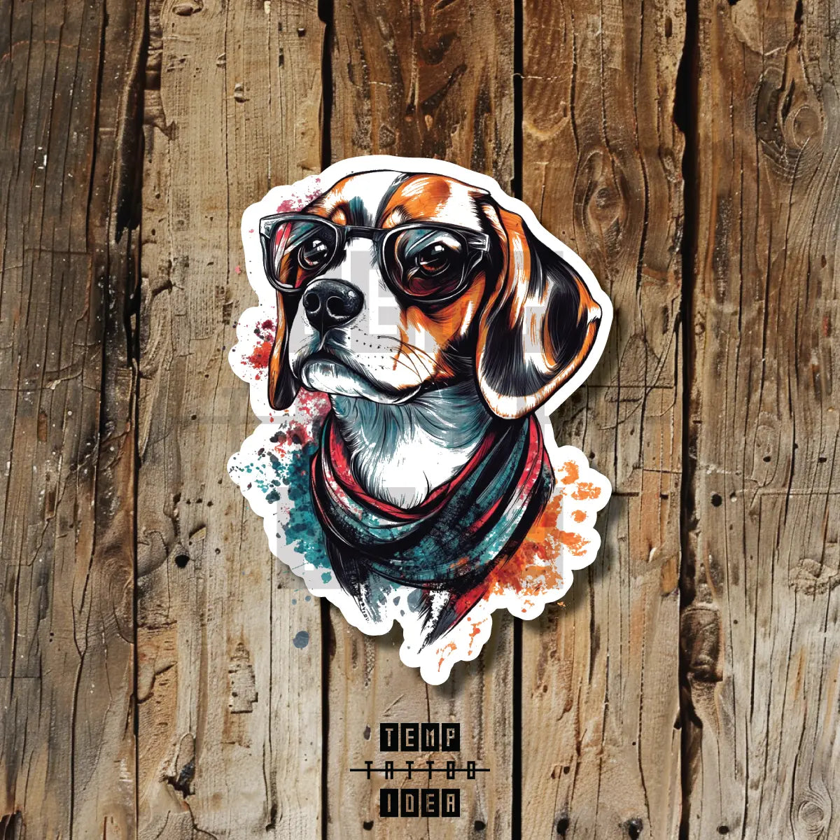 colorful beagle dog with sunglasses puppy memorial portrait tattoo idea design drawing flash vinyl sticker