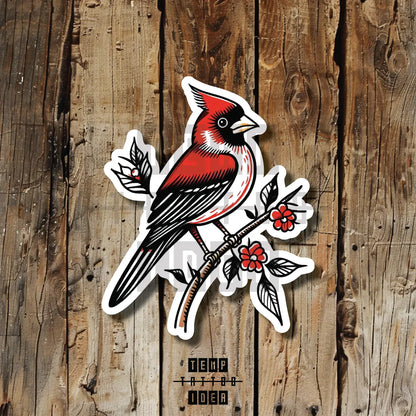 traditional red cardinal bird tattoo idea design drawing flash vinyl sticker