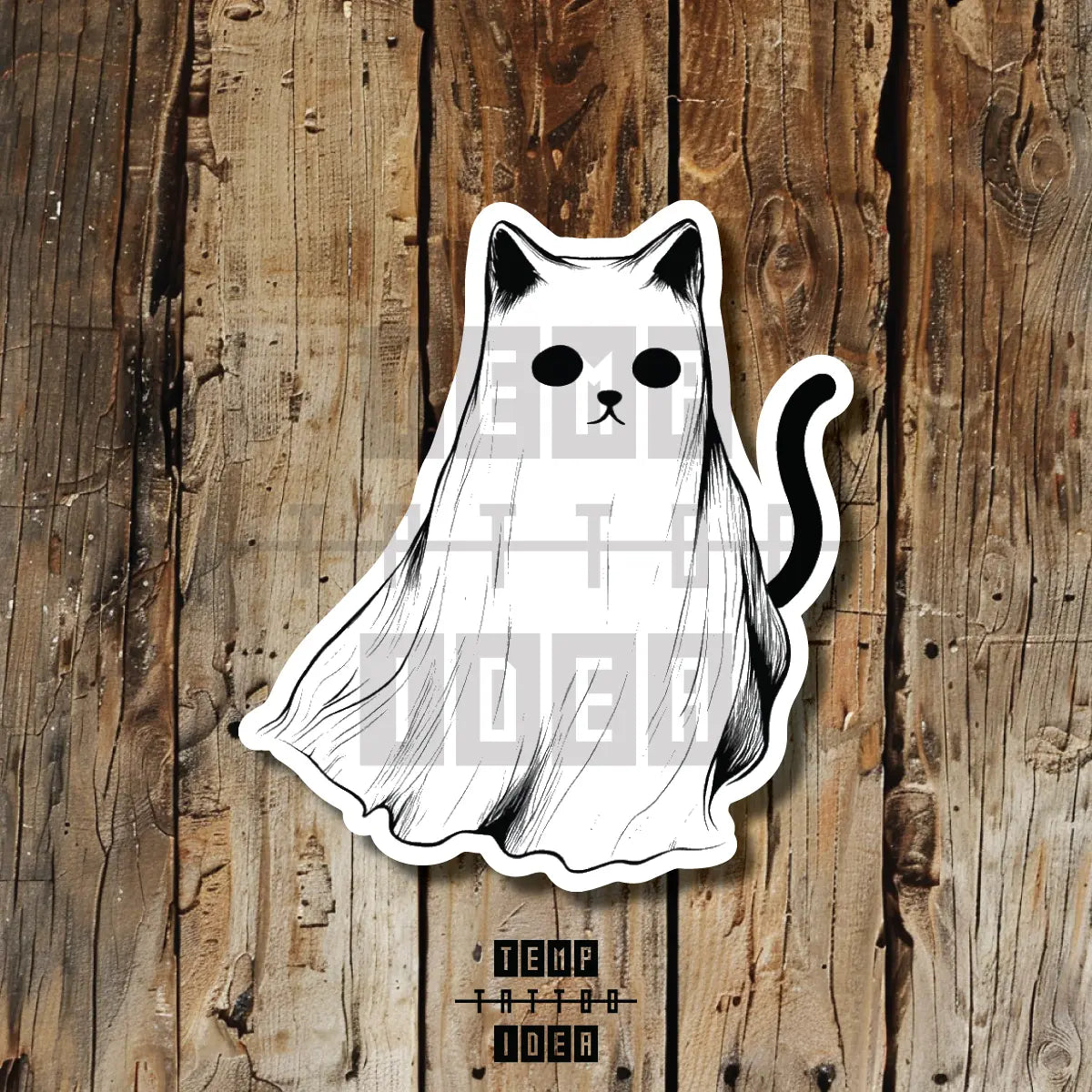 simple ghost cat cute spooky outline tattoo idea design drawing flash vinyl sticker