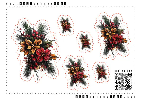 Traditional Christmas Ornament Multi-Size Temporary Tattoo Sticker