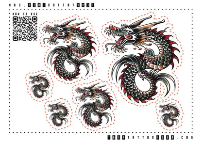 Traditional Dragon Color Multi-Size Temporary Tattoo Sticker