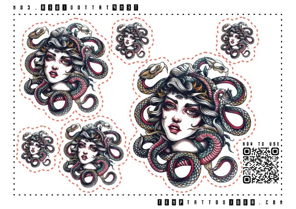 Traditional Medusa Multi-Size Temporary Tattoo Sticker