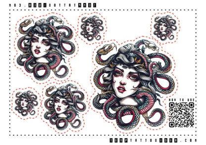 Traditional Medusa Multi-Size Temporary Tattoo Sticker