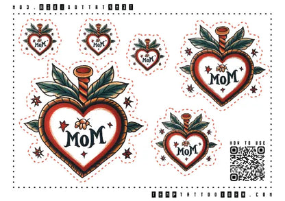 Traditional Memorial Mom Multi-Size Temporary Tattoo Sticker