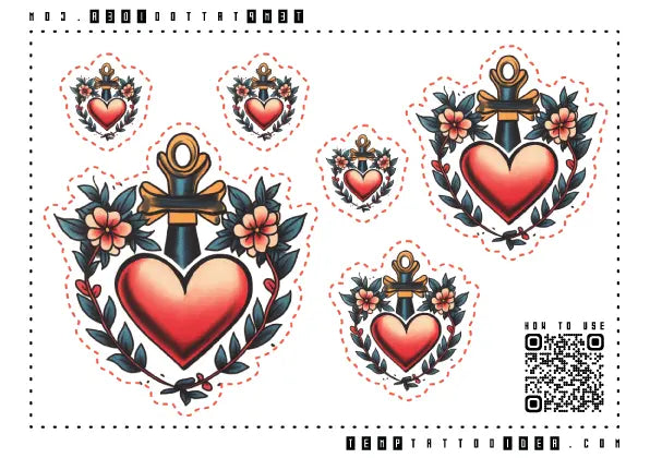 Traditional Red Heart Multi-Size Temporary Tattoo Sticker