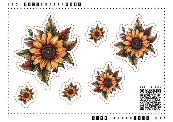 Traditional Sunflower Multi-Size Temporary Tattoo Sticker