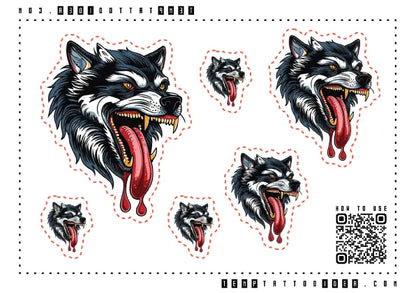 Traditional Wolf Multi-Size Temporary Tattoo Sticker