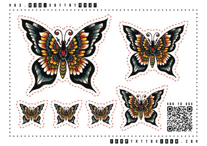 Traditional Butterfly Multi-Size Temporary Tattoo Sticker