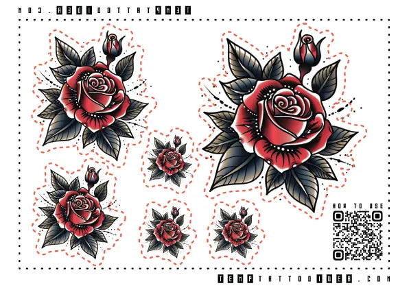 Traditional Rose Flower Multi-Size Temporary Tattoo Sticker