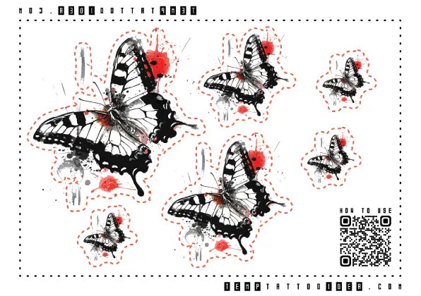 Trash Polka Butterfly Multi-Size Temporary Tattoo Sticker