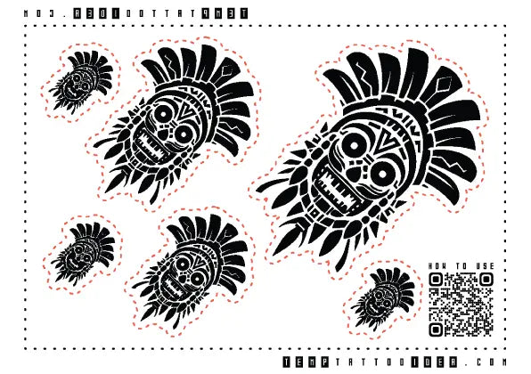 Tribal Aztec Skull Multi-Size Temporary Tattoo Sticker