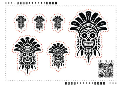 Tribal Aztec Skull Multi-Size Temporary Tattoo Sticker