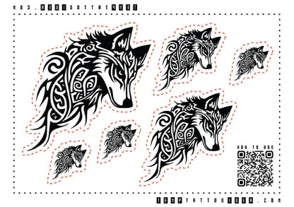 Tribal Celtic Viking Wolf Multi-Size Temporary Tattoo Sticker