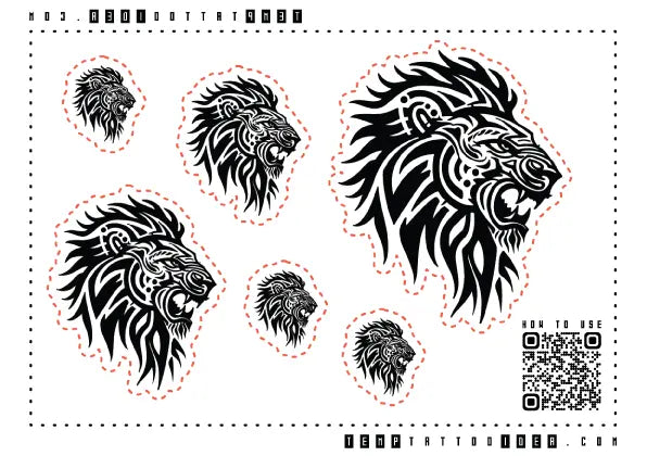 Tribal Lion Multi-Size Temporary Tattoo Sticker