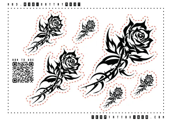 Tribal Rose Multi-Size Temporary Tattoo Sticker