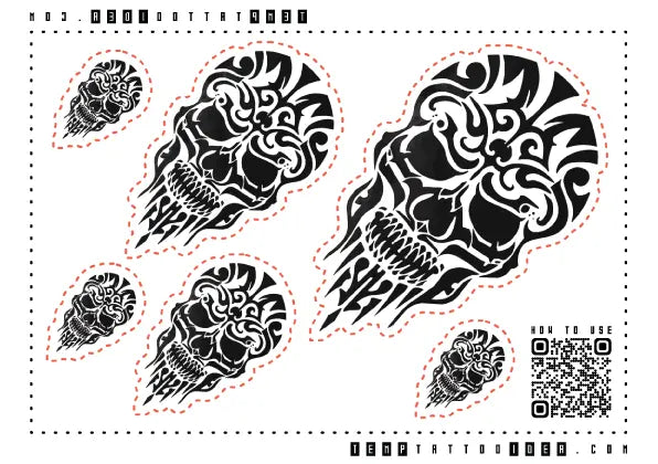 Tribal Skull Multi-Size Temporary Tattoo Sticker