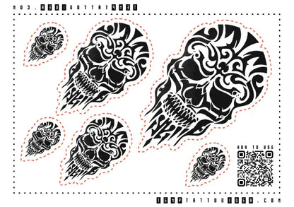 Tribal Skull Multi-Size Temporary Tattoo Sticker