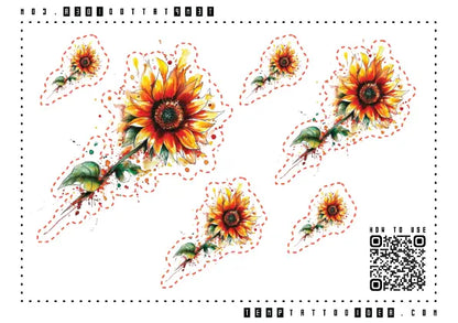 Watercolor Sunflower Multi-Size Temporary Tattoo Sticker